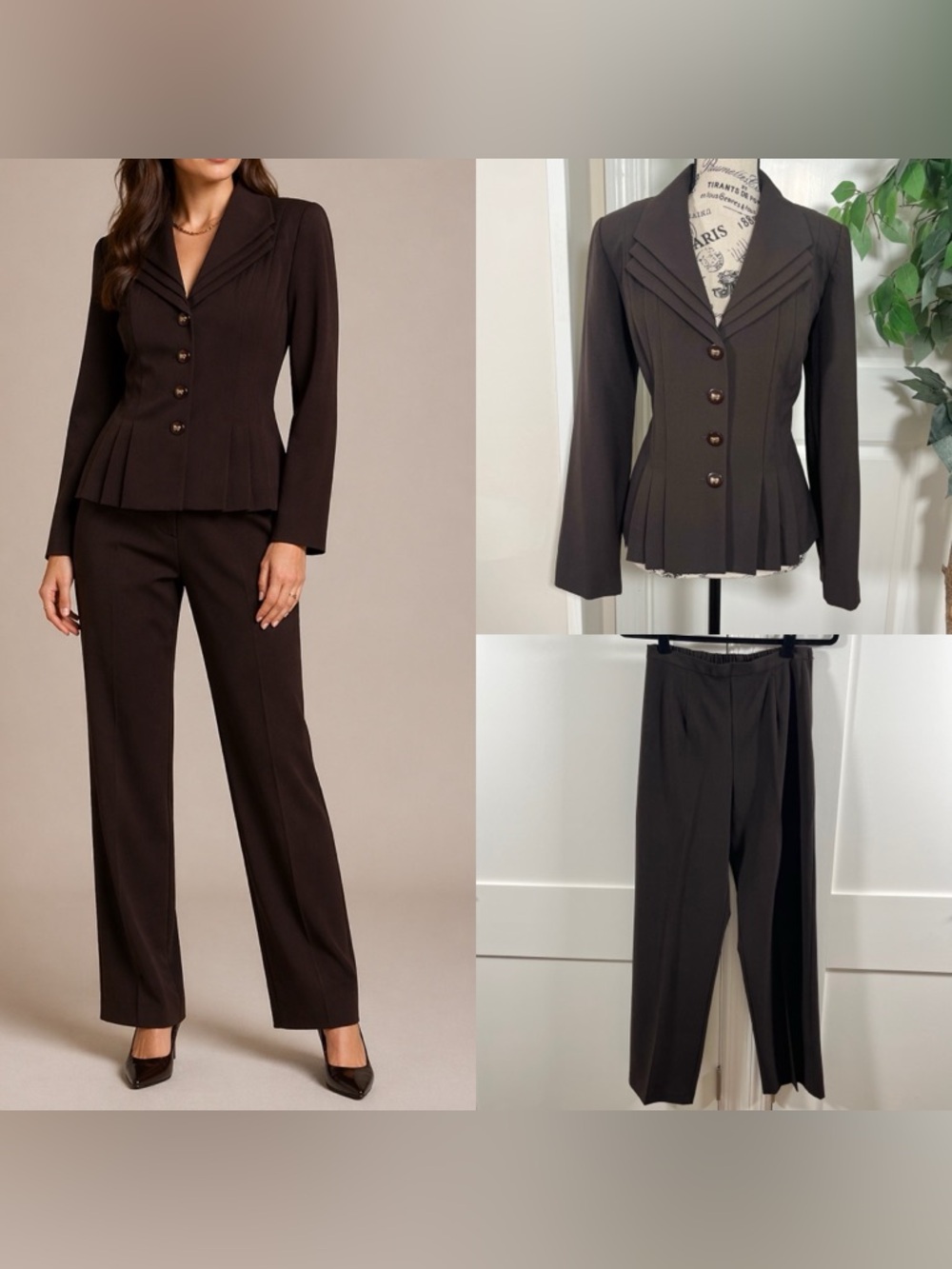 Danny & Nicole 90s Vintage Pant Suit Set Brown Sz 8